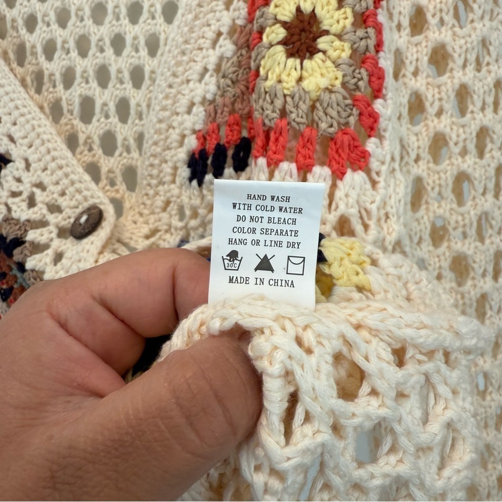 Debut Crochet Cream Granny Square Cardigan Sweater size M - Picture 6 of 11